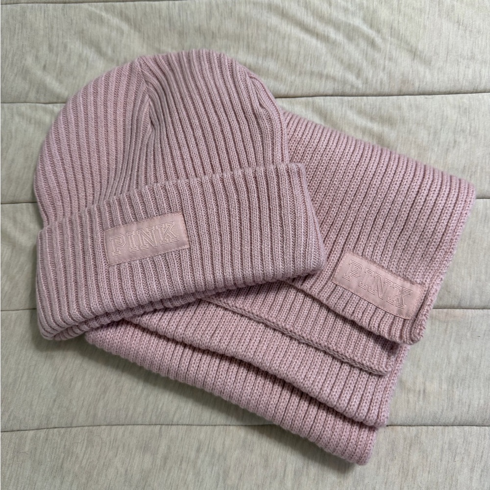 PINK Victoria's Secret Blush Knit Hat and Scarf Set